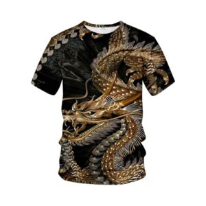 Men's Golden Dragon T-Shirt, Short Sleeve Anime Graphic