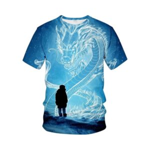 Men's Blue Dragon T-Shirt, Short Sleeve Anime Graphic